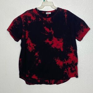 KLIEGOU Men’s Black//Red Tie Dye T Shirt with Curved Hem Size XL